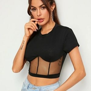 Sheer mesh cropped tee